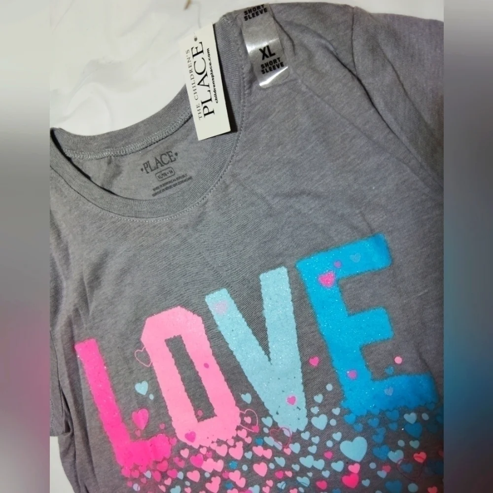 The Children's Place LOVE Hearts Short Sleeve Shirt- 14/16